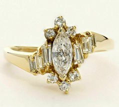Diamond Engagement Ring 18K Yellow Gold Over Marquise Brilliant baguette 1.75Ct - £74.13 GBP