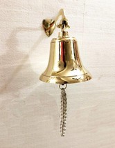 Antique 6&quot; Solid Brass Ship Bell Ring Home Kitchen Outdoor Indoor Door Bell Wall - £78.37 GBP
