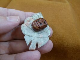 (Y-LAD-22) red Ladybug ladybird beetle bug figurine on gray leaf SOAPSTO... - $8.99