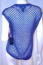CYNTHIA ROWLEY Knit BLUE Glitter Assymetric Hem SWEATER Top ( M ) - $89.07