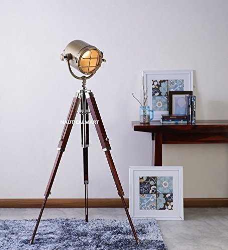NAUTICALMART ANTIQUE DESIGNER'S FLOOR STANDING BRASS FINISH TRIPOD FLOOR LAMP - £139.39 GBP