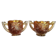 2 Vintage Imperial Marigold Orange Carnival Glass Sugar Bowl Double Hand... - £19.54 GBP