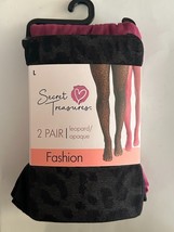 Secret Treasures Women&#39;s Wine Red Opaque &amp; Black Leopard 2 Pack Tights Size L - £3.11 GBP