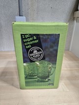 Vintage Sandwich Glass Cream &amp; Sugar Set Lime Green New In Box Montgomer... - $41.73