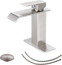 Bwe Waterfall Bathroom Faucet In Brushed Nickel With Overflow Assembly, ... - £61.47 GBP
