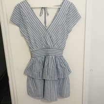 American Eagle blue white striped A Line Mini Dress Ruffled Lined size X... - £14.06 GBP