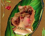 VTG Postcard 1918 Affectionately Yours Gilt Embossed Leaf Frame Woman Ne... - $8.86