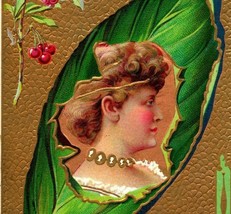 VTG Postcard 1918 Affectionately Yours Gilt Embossed Leaf Frame Woman Necklace - £6.62 GBP