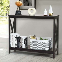 2-Tier Console X-Design Sofa Side Accent Table-Espresso - £78.32 GBP