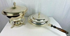 5 Pc Silver Plated Chafing Set - 1 Dish with Wood Handle &amp; 1 Without &amp; B... - $74.25