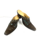 Cole Haan Western Mules Women 8B Morgan Shoes Green Brown Suede Studded ... - $51.36 CAD