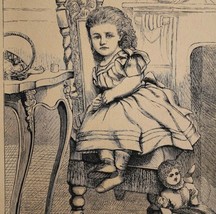 1872 Girl In Dress With Doll By the Fireplace Victorian Art Print Ephemera - £12.26 GBP
