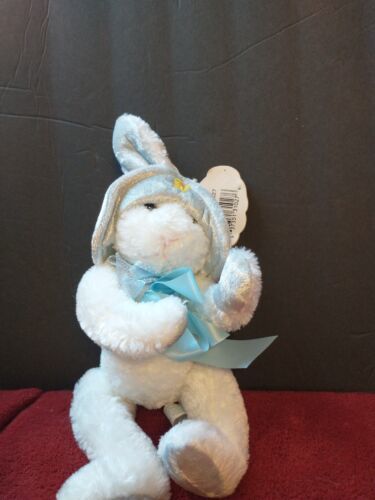 Vtg Wishpets Girl Bunny Rabbit  W/ Hat  & Bow 10" 2000 Easter Stuffed Animal Tag - $7.92