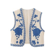 Women Vintage Floral Embroidered Vest 2023 New V Neck Sleeveless Waistcoat Vests - £15.11 GBP