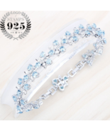 925 Sterling Silver Sky Blue AAA+ Cubic Zirconia Rose Bracelet - £23.59 GBP