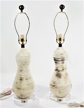 PAIR Currey &amp; Company Porcelain Lucite Table Lamps Cream Brown Gourd Bottle Shap - £278.48 GBP