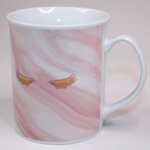 Jumbo Coffee Mug Pink Marbling Ceramic Gold Metallic With Eye Lashes Tea... - $9.75