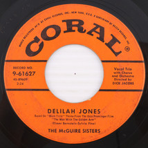 The McGuire Sisters – Delilah Jones / Picnic - 1956 45 rpm 7&quot; Record 9-6... - $3.32