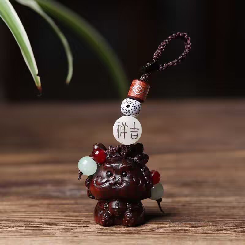 Handcrafted Lucky Dragon Keychain Pendant – Rosewood Zodiac Charm - $18.00