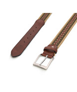 Mens belt brown pattern on vegan leather fabric blend buckle adjustable ... - £41.74 GBP