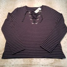Nautica Navy and White Striped Heavier Weight Top Size M - £20.15 GBP