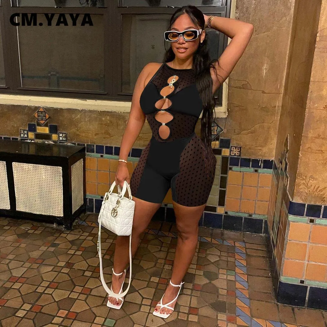 A women mesh see though patchwlrk sleeveless cut out active romper 2022 new summer sexy thumb200