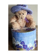 Vintage Avon 4” Jointed Teddy Bear Lavender Hat Floral Printed Hat Box - €7,69 EUR