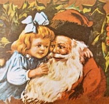 Santa Christmas Greeting Postcard Hong Kong Print Vintage Holly Child PCBG6B - £10.19 GBP