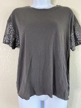 American Eagle Womens Size S Gray Short Sleeve T-Shirt Sequin Raw Hem - $6.30