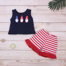 NEW Boutique 4th of July Gnomes Tunic &amp; Ruffle Shorts Girls Outfit Set - £5.97 GBP