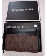 MICHAEL KORS MEN&#39;S JET SET GENUINE BROWN BLACK CREDIT CARD CASE $48 BRAN... - $32.66