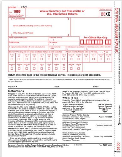 EGP IRS Approved 1096 Laser Transmittal/Summary Form, Quantity 5 Forms - $9.80