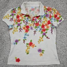 Escada Sport Polo Shirt Womens Medium White Floral Short Sleeve Tennis G... - $18.76