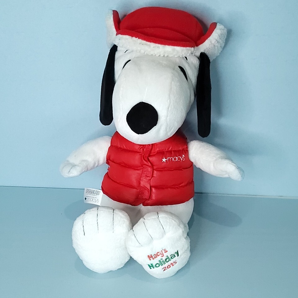Peanuts Snoopy Plush Stuffed Animal Red Vest Hat Macys 2015 Holiday 18&quot; ... - $25.24