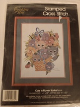 Golden Bee 20370 Cats In Flower Basket Vintage 1989 Stamped Cross Stitch Kit - $29.99