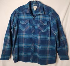 LL Bean Men XL Wool Blend Green Plaid Long Sleeve Snap Button Shirt - $78.21