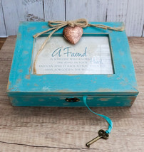 A Friend Knows The Song Of Your Heart Locket Heart Teal Wood Musical Trinket Box - £31.13 GBP