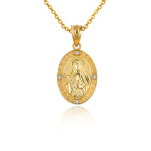 14K Solid Gold Saint St Therese Pray for Us Victorian Medallion Pendant Necklace - £188.64 GBP+