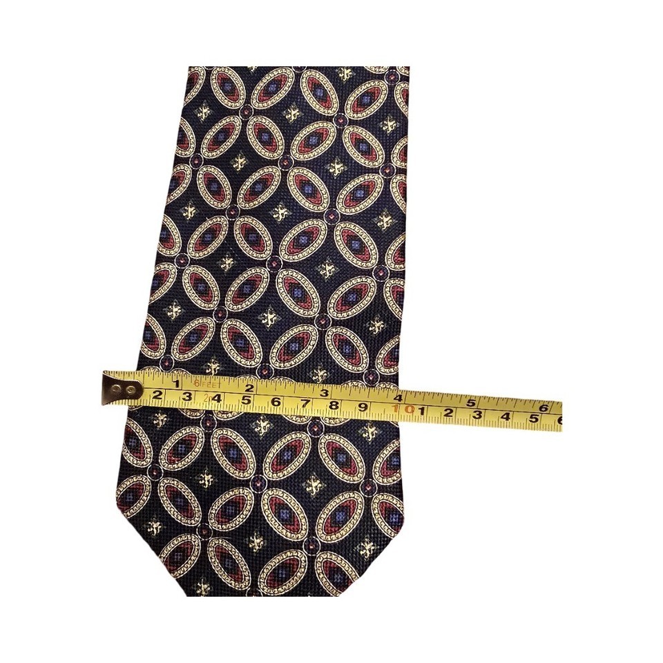Tommy Hilfiger Vintage Silk Tie Navy Red Gold Geometric Medallion Classic Preppy Item image 8