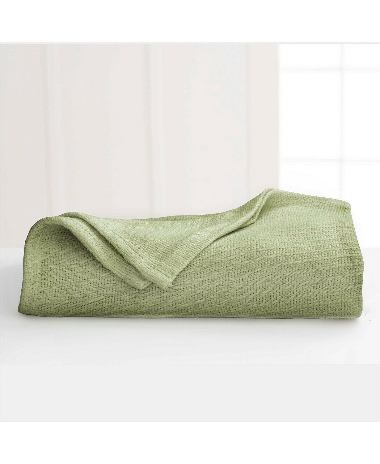 Martex Cotton Diagonal-Weave Sage Twin Blanket T4101630 - £15.68 GBP