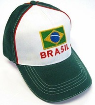 Brasil White Green Soccer Country Pride Hat Cap Text Flag Adult Men&#39;s Adjustable - £10.38 GBP