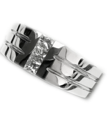Men&#39;s 14 K white gold princess cut diamond engagement wedding band ring  - $16,364.42 MXN