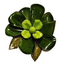 Flower Power Brooch Pin Retro Mod Mcm Green Enamel Metal Large 3 Inches 1960s - £17.32 GBP