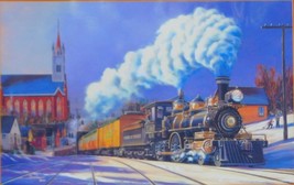 SunsOut Winter Arrival 1000 pc Panorama Jigsaw Puzzle Railroad Church Train - £14.74 GBP