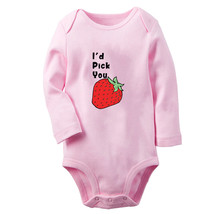 I&#39;d Pick You Strawberry Funny Romper Newborn Baby Bodysuit Long One-Piece Outfit - £8.86 GBP