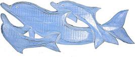 WorldBazzar New LG Hand Carved Blue White WASH Wood Dolphin Family Wall ... - $29.64
