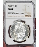 1882-CC Morgan Silver Dollar NGC MS-62 -This coin is a super blast white, frosty - $385.00