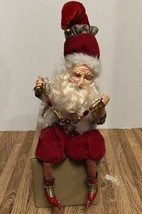 Jolly St Nick on a Shelf Velvet Gold Holiday Sitting Santa Clause Doll - £35.96 GBP