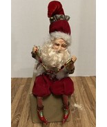 Jolly St Nick on a Shelf Velvet Gold Holiday Sitting Santa Clause Doll - £35.38 GBP