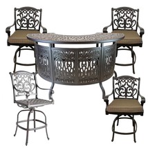 Outdoor 5 Piece Patio Party Bar Set Cast Aluminum Garden Swivel Stools Bronze - $2,648.00